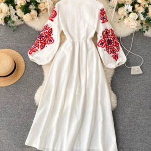 Bohemian Embroidered Dress Spring Autumn Women O-n